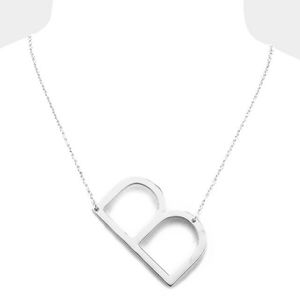 Silver Monogram "B" Large Initial Pendant Chain Fashion Statement Necklace